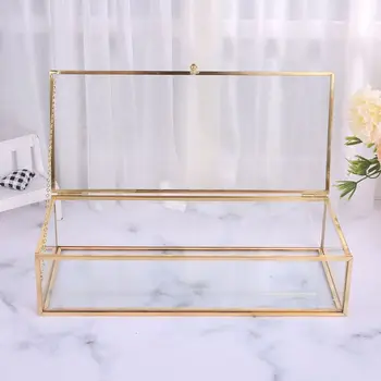 Altın Vintage Cam Kapaklı Kutu Kenar Bilezik Hatıra Dekoratif Takı Ekran Kişiselleştirilmiş Büyük Şeffaf Dikdörtgen Kutu
