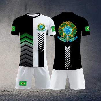 Brezilya Bayrağı Baskı erkek T-Shirt Seti Kısa kollu O-boyun Yaz Brezilya Erkek Eşofman 2 Parça Set Kamuflaj Streetwear Kıyafet