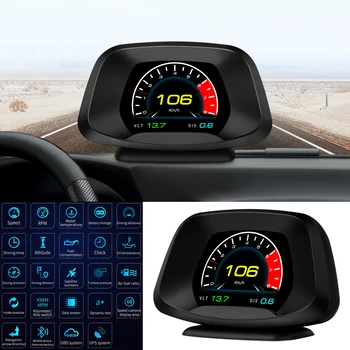 Dijital Ölçer Metre Oto HUD HEAD Up Display P19 GPS OBD2 Tarayıcı Güvenlik Alarm Gadgets Hız Projektör Turbo Fren Testi