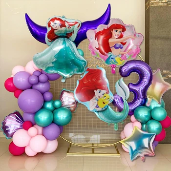 Disney Prenses Küçük Denizkızı Ariel Parti Balonlar Numarası Folyo Balon Çocuk Doğum Günü Partisi Dekorasyon Bebek Duş Helyum Globos