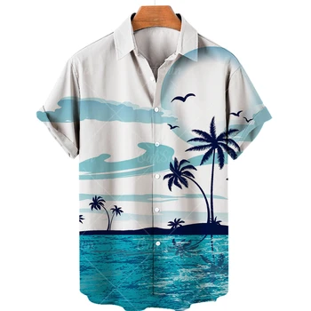 Erkek havai gömleği 3d Baskı Yaz Hafif Rahat Tek Göğüslü tişört Plaj Moda Stil Kısa Kollu Gömlek