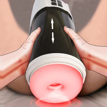 Gerçek Pussy Masturbator Erkekler için Otomatik emme ısıtma Ses Teleskopik mastürbasyon kupası oral Seks Orgazm Yetişkin Seks Oyuncakları Erkek