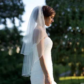 Iki Katmanlı Peçe Tarak İle Düğün Vail Düz Renk Yumuşak Tül Peçe Kısa Beyaz Fildişi Kadın Gelin Veils 2019 veu de noiva curto