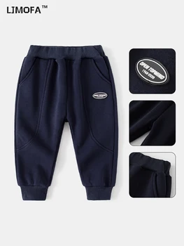 LJMOFA çocuk pantolonları Erkek Sonbahar Kış Katı Mavi Gri Spor Rahat Uzun Pantolon Çocuklar Yürümeye Başlayan Bebek Giysileri Pantolon D332