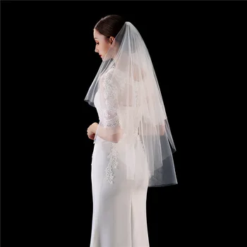 NZUK Stokta İki Katmanlı Düğün Veils Kesim Kenar Gelin Peçe Düğün aksesuarları Beyaz Fildişi Vual mariage vual mariee